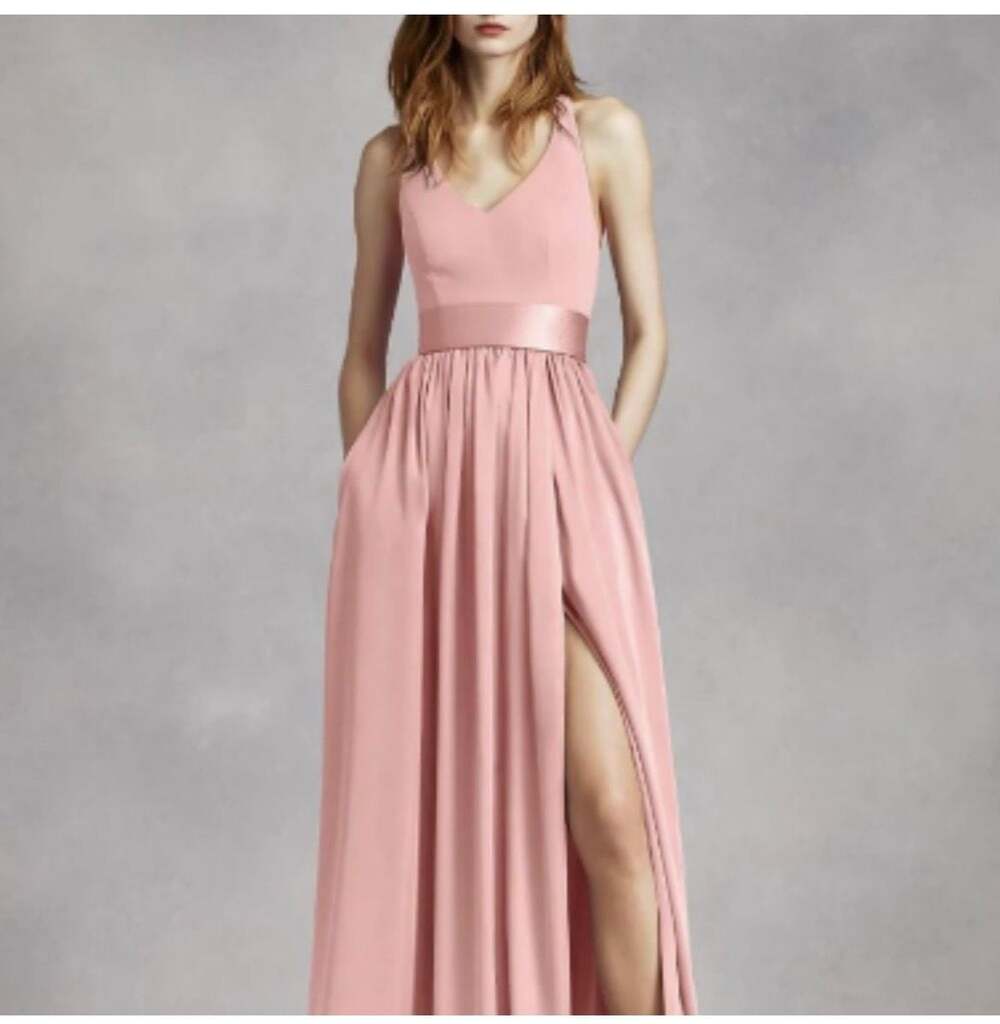 White by Vera Wang Plus Sz Light Pink Halter Evening Dress w/ Bow Back and Slit